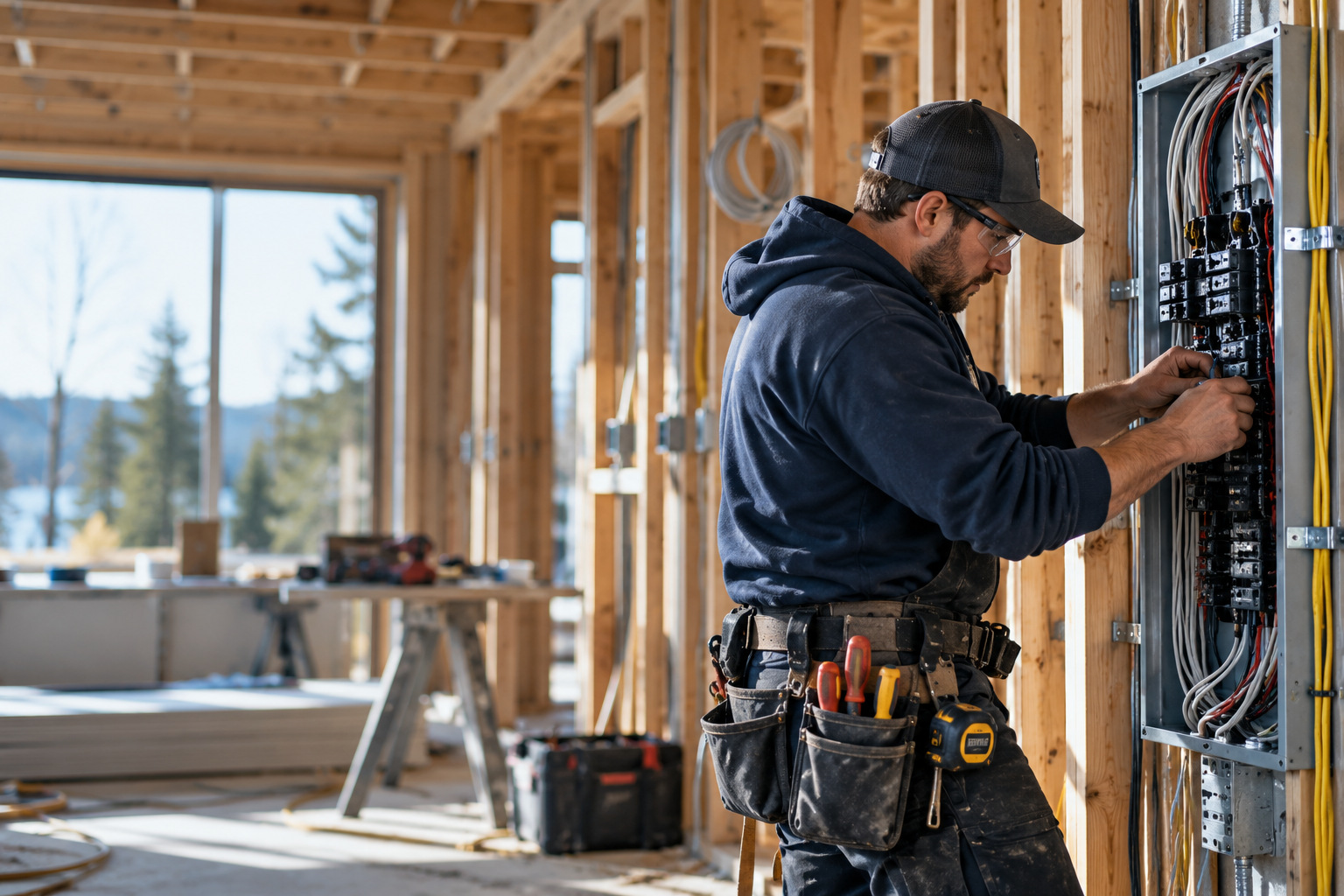 &Eacute;lectricien sur un chantier de construction